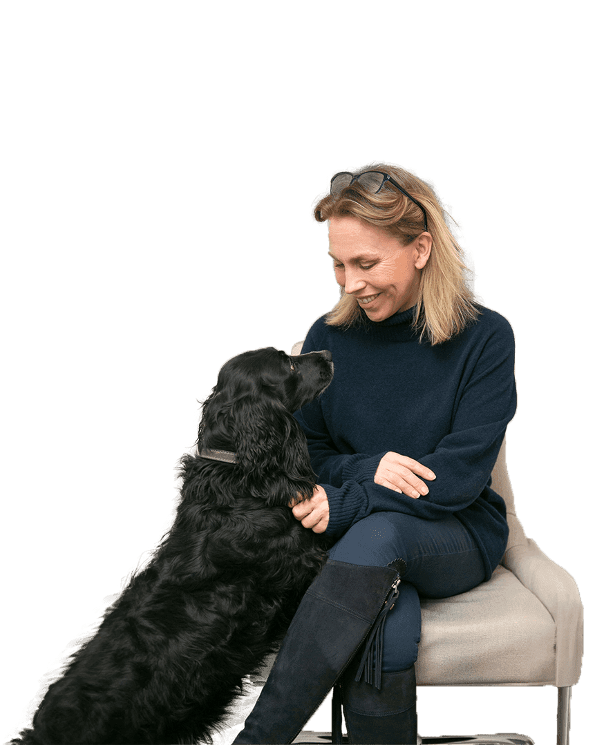 Lisa at home with her dog